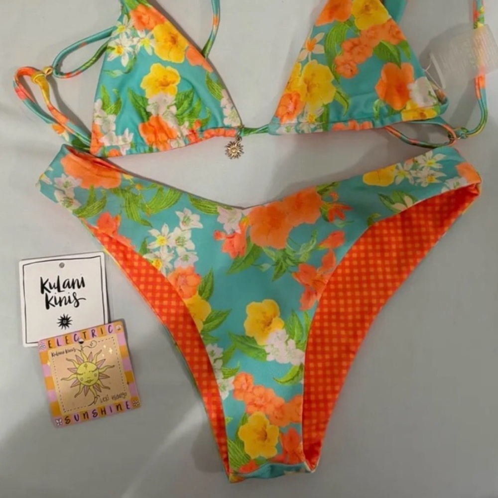 Kulani Kinis Kids Bikini - Floral Blue and Orange